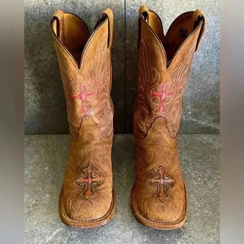 Tony Lama Tan Heeled Boots for a Classic Look